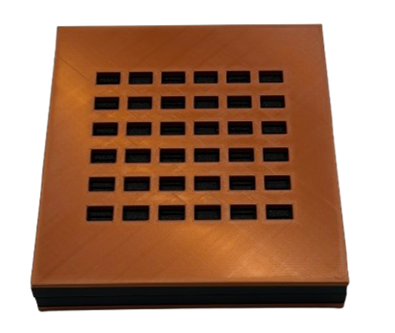 PLA prototype of the 6 by 6 slotted waveguide array